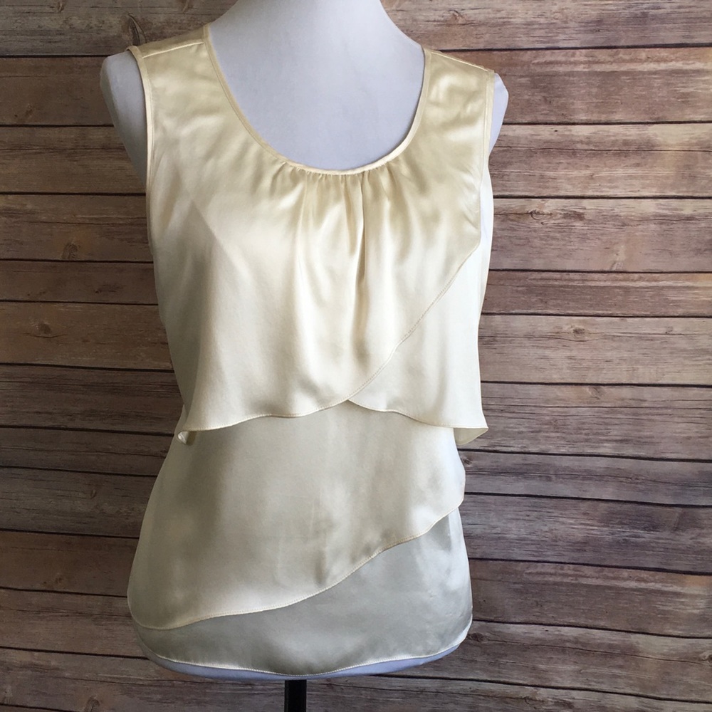 Talbots Creme Silk Ruffled Front Petite Top 12P